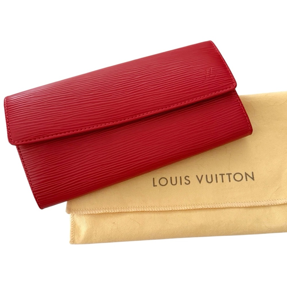 Louis Vuitton Epi Red Sarah Textured Leather Wallet Invisible Snap Closure
